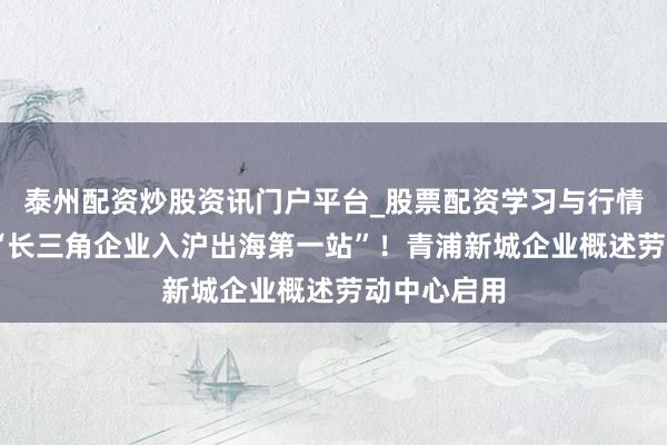 泰州配资炒股资讯门户平台_股票配资学习与行情解析 剑指“长三角企业入沪出海第一站”！青浦新城企业概述劳动中心启用