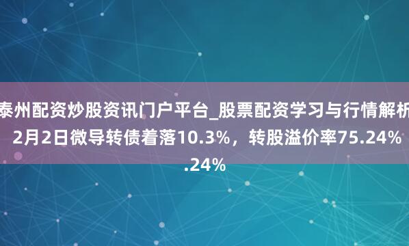 泰州配资炒股资讯门户平台_股票配资学习与行情解析 2月2日微导转债着落10.3%，转股溢价率75.24%