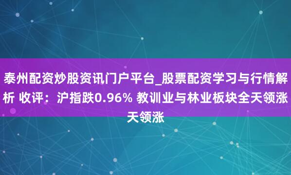 泰州配资炒股资讯门户平台_股票配资学习与行情解析 收评：沪指跌0.96% 教训业与林业板块全天领涨
