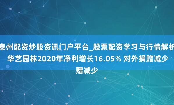 泰州配资炒股资讯门户平台_股票配资学习与行情解析 华艺园林2020年净利增长16.05% 对外捐赠减少