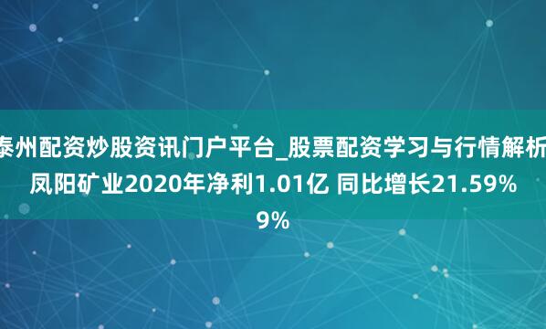 泰州配资炒股资讯门户平台_股票配资学习与行情解析 凤阳矿业2020年净利1.01亿 同比增长21.59%