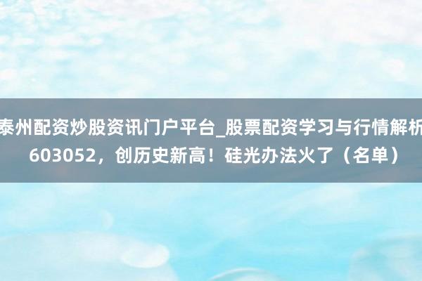泰州配资炒股资讯门户平台_股票配资学习与行情解析 603052，创历史新高！硅光办法火了（名单）