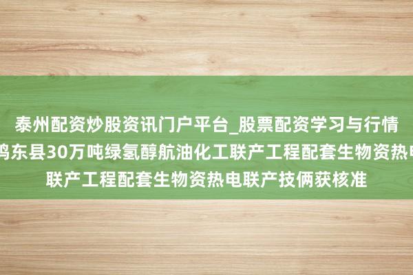 泰州配资炒股资讯门户平台_股票配资学习与行情解析 嘉泽新能：鸡东县30万吨绿氢醇航油化工联产工程配套生物资热电联产技俩获核准