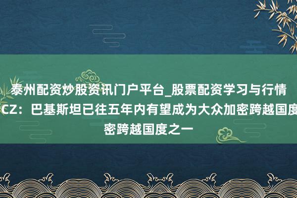 泰州配资炒股资讯门户平台_股票配资学习与行情解析 CZ：巴基斯坦已往五年内有望成为大众加密跨越国度之一