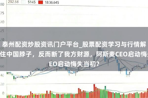 泰州配资炒股资讯门户平台_股票配资学习与行情解析 卡不住中国脖子，反而断了我方财源，阿斯麦CEO启动悔失当初？