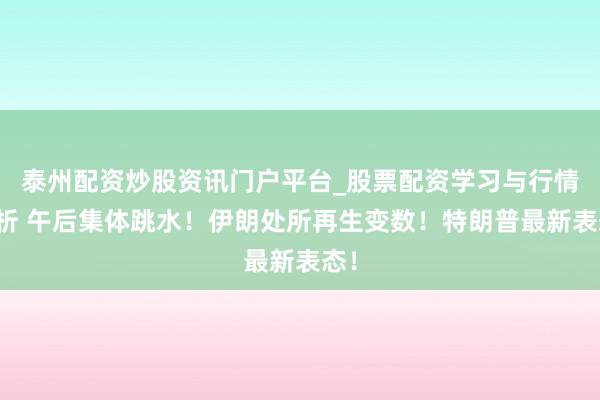 泰州配资炒股资讯门户平台_股票配资学习与行情解析 午后集体跳水！伊朗处所再生变数！特朗普最新表态！